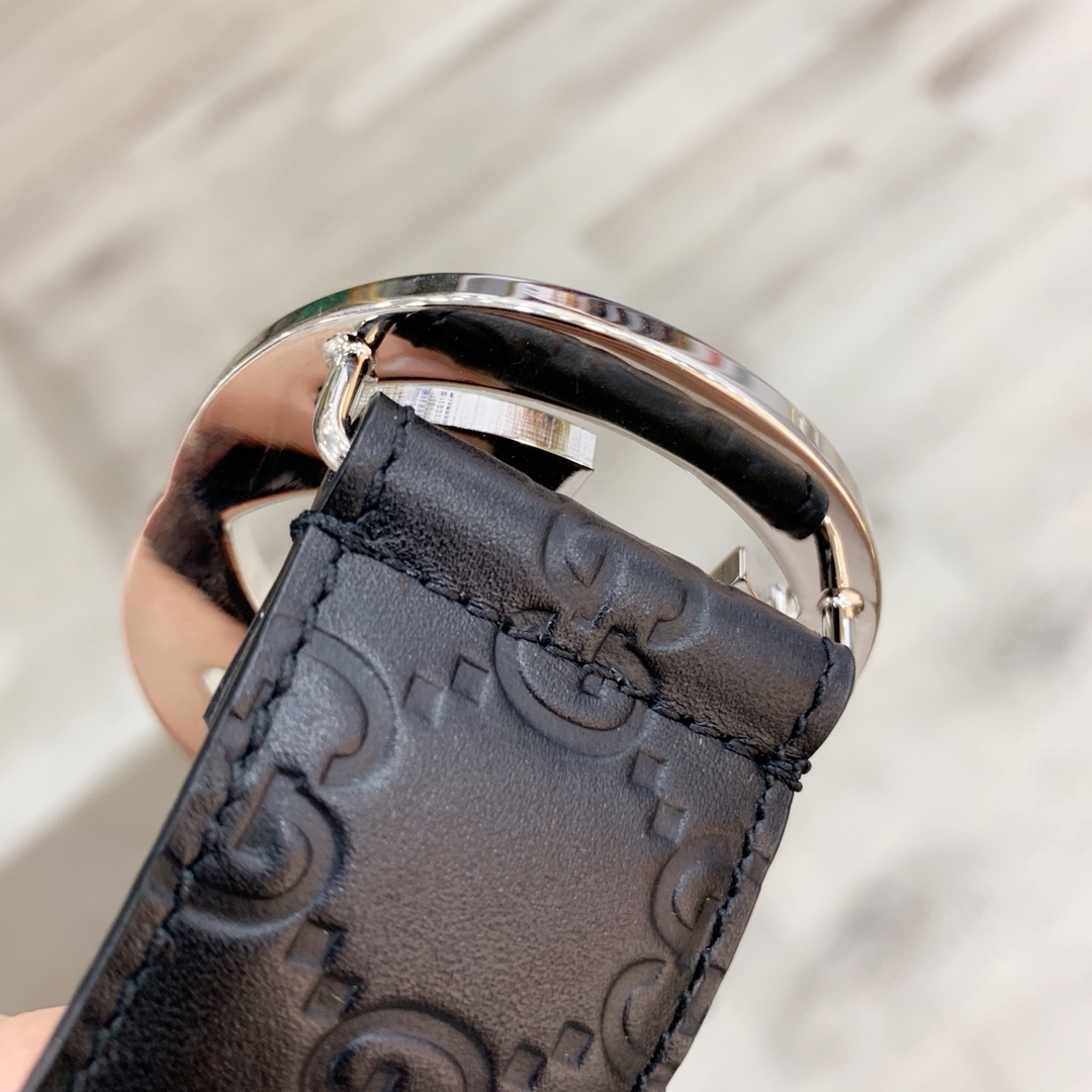 Gucci 古奇官网经典 正品规格 原版品质 ✨ 头层小牛皮压花 专柜新版内衬底皮 进口头层皮底 40mm 抛光亮面双G扣 /