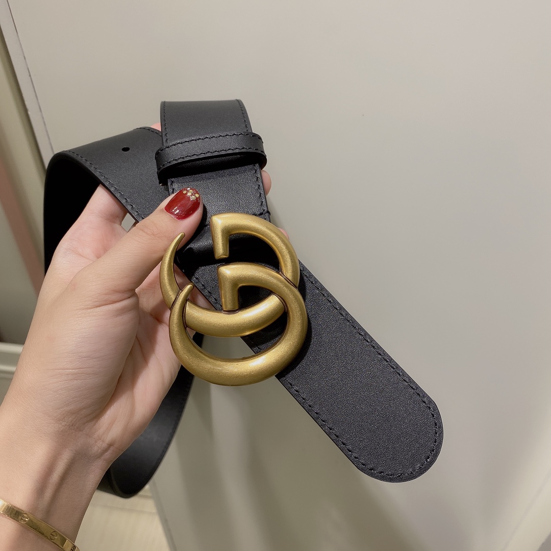 GUCCI古驰奢侈品男款双G带扣经典印花腰带皮带 宽度4.0cm /