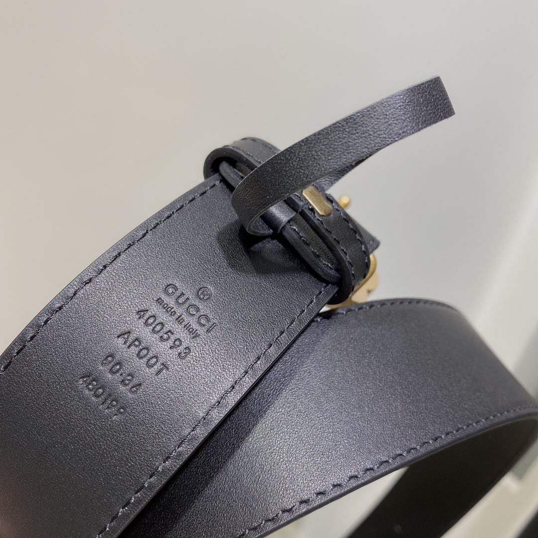 GUCCI古驰奢侈品男款双G带扣经典印花腰带皮带 宽度4.0cm /