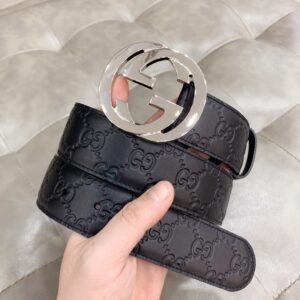 weigou_247381_0_0a80d94089 Gucci 古奇官网经典 正品规格 原版品质 ✨ 头层小牛皮压花 专柜新版内衬底皮 进口头层皮底 40mm 抛光亮面双G扣 /