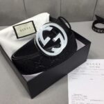 Gucci 古奇官网经典 正品规格 原版品质 ✨ 头层小牛皮压花 专柜新版内衬底皮 进口头层皮底 40mm 抛光亮面双G扣 /