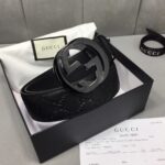 GUCCI 经典全皮压花，原版进口南非皮底，精品双G钢扣 宽度：40mm /