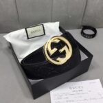 GUCCI 经典全皮压花，原版进口南非皮底，精品双G钢扣 宽度：40mm /
