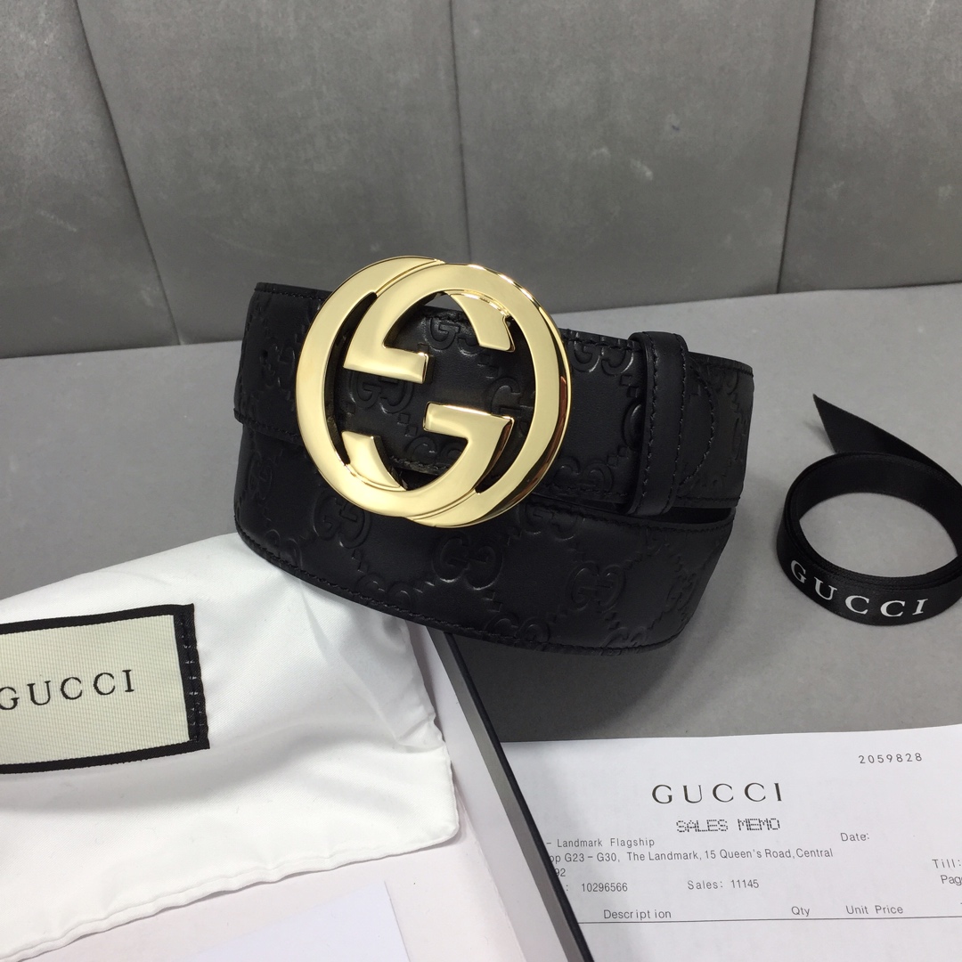 GUCCI 经典全皮压花，原版进口南非皮底，精品双G钢扣 宽度：40mm /