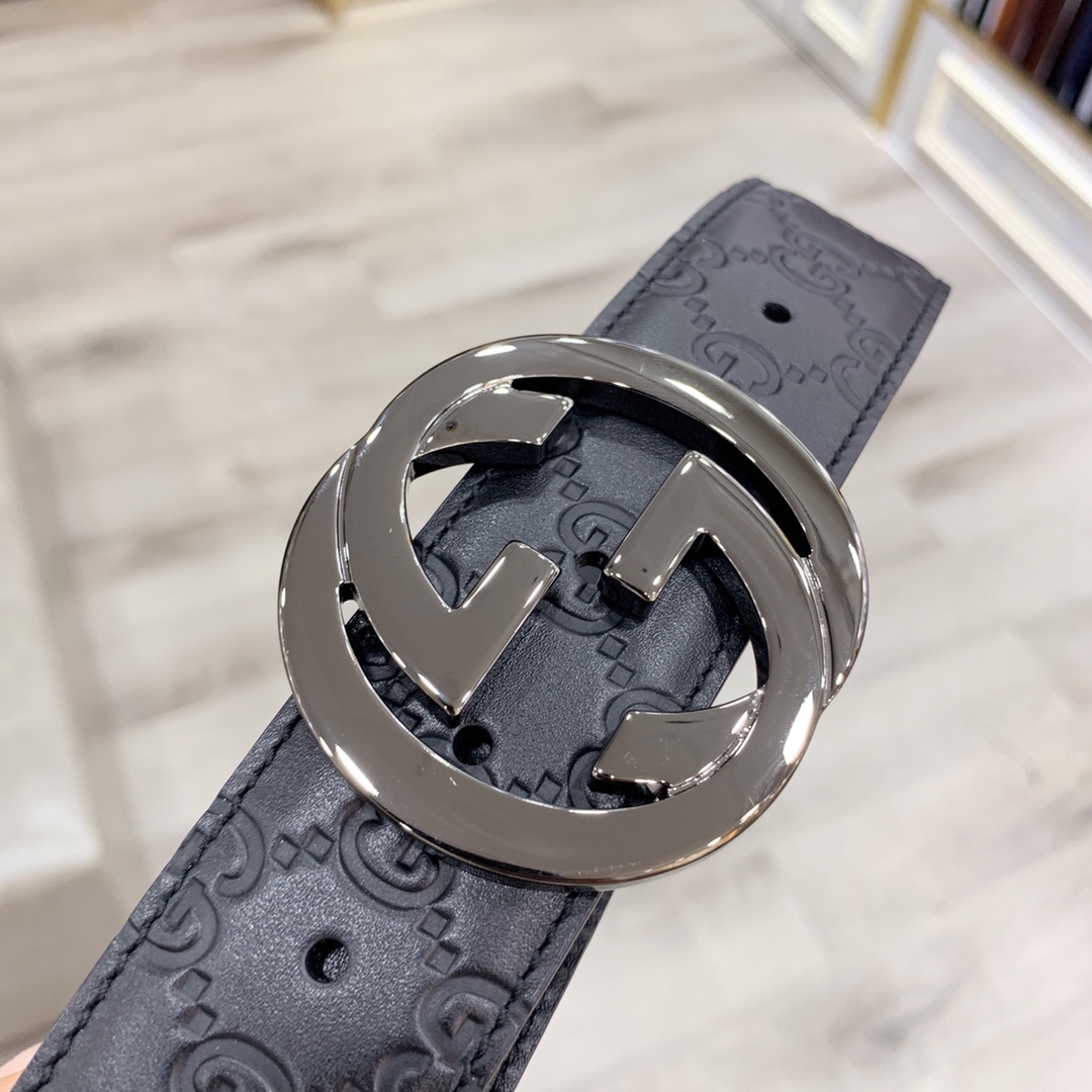 Gucci 古奇官网经典 正品规格 原版品质 ✨ 头层小牛皮压花 专柜新版内衬底皮 进口头层皮底 40mm 抛光亮面双G扣 /
