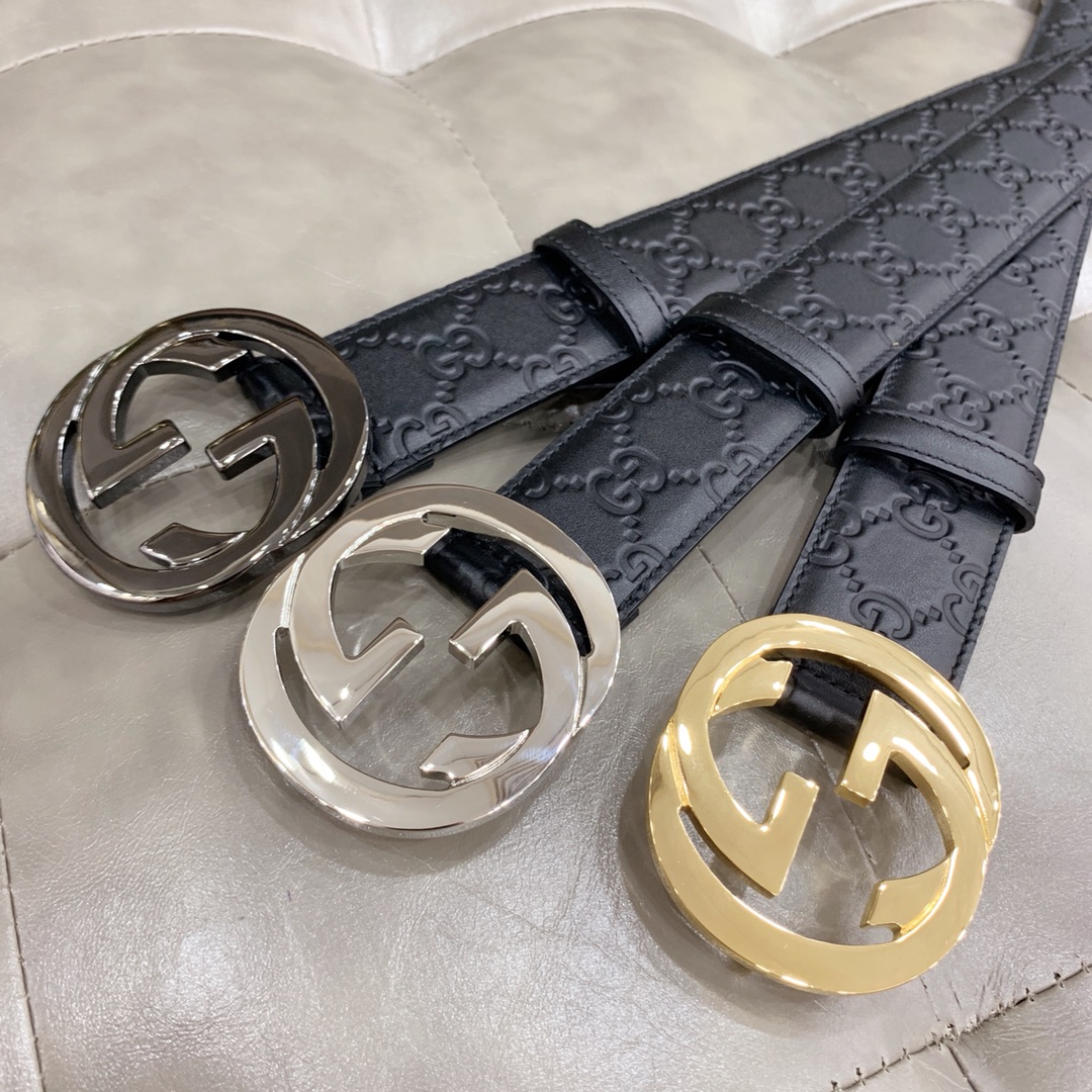 Gucci 古奇官网经典 正品规格 原版品质 ✨ 头层小牛皮压花 专柜新版内衬底皮 进口头层皮底 40mm 抛光亮面双G扣 /