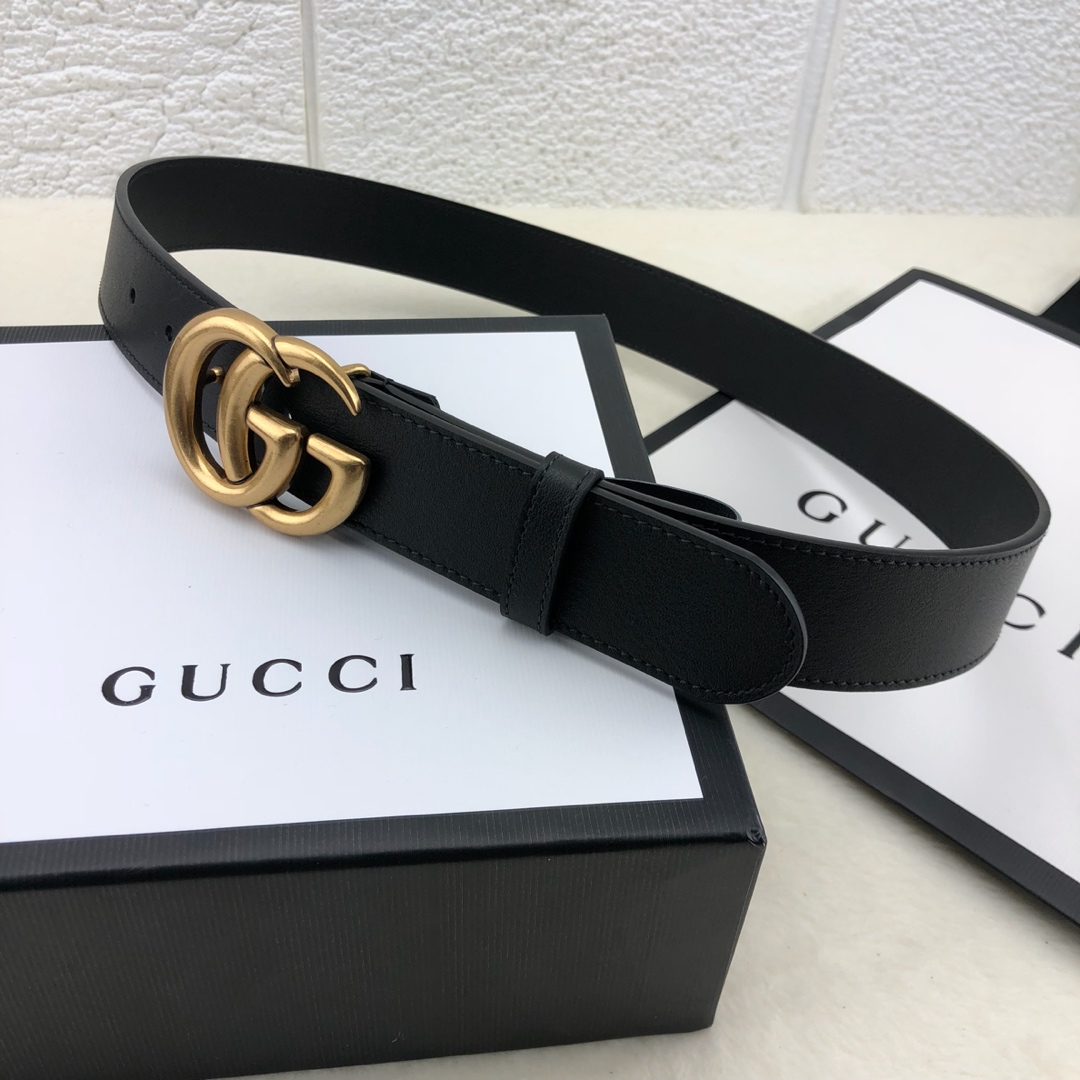 Gucci 古奇官网畅销爆款 正品规格 原单品质 ✨ 双面进口头层对版定制皮料 高品质 手感极佳 3.0mm 复古金G /