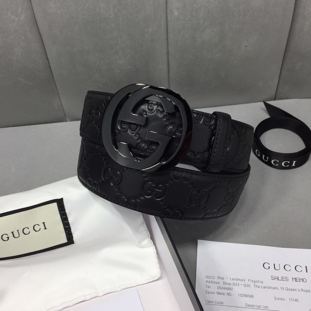 GUCCI 经典全皮压花，原版进口南非皮底，精品双G钢扣 宽度：40mm /