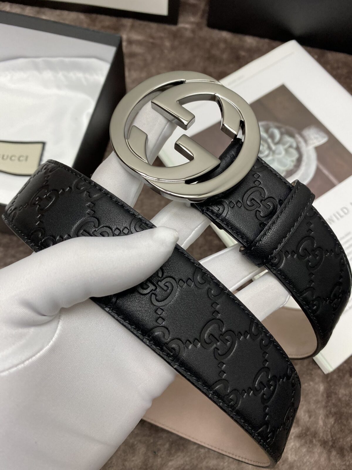 Gucci 古奇官网经典 正品规格 原版品质 ✨ 头层小牛皮压花 专柜新版内衬底皮 进口头层皮底 40mm 抛光亮面双G扣 /