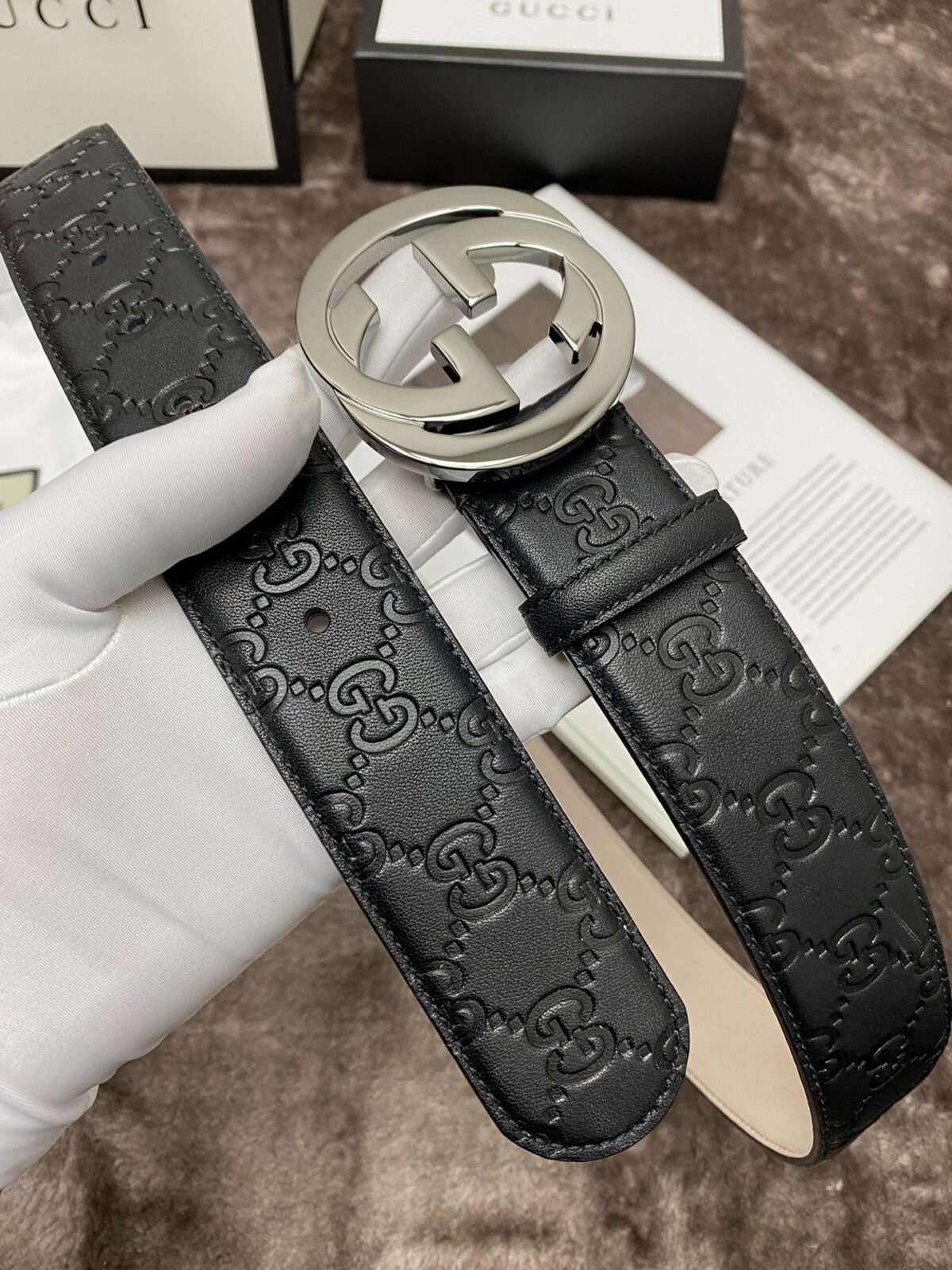 Gucci 古奇官网经典 正品规格 原版品质 ✨ 头层小牛皮压花 专柜新版内衬底皮 进口头层皮底 40mm 抛光亮面双G扣 /