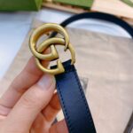 Gucci 古奇官网春夏新款，正品规格 3.0cm进口皮底小牛皮细腰带搭配精品铜扣，时尚百搭 /