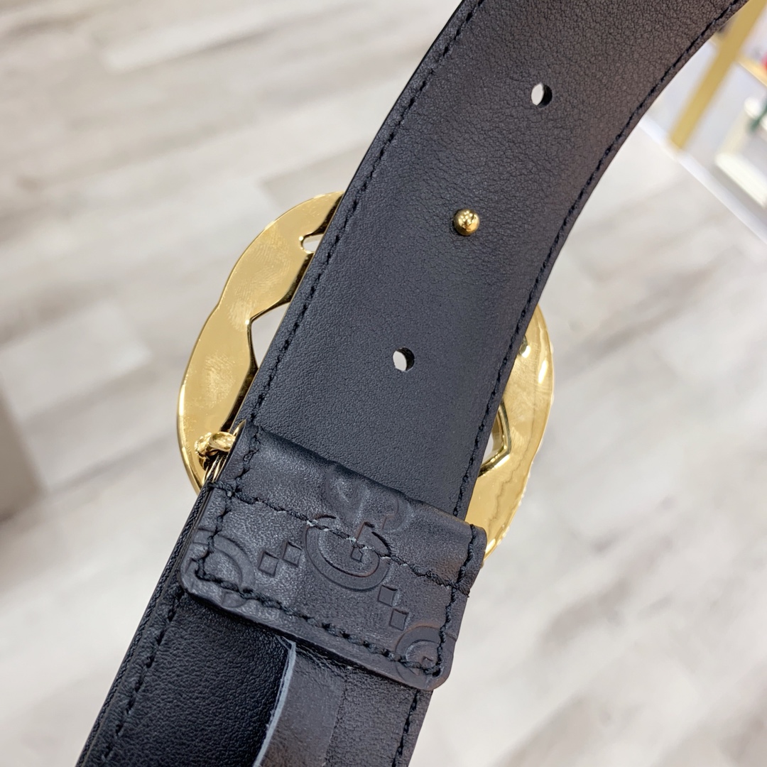 Gucci 古奇官网经典 正品规格 原版品质 ✨ 头层小牛皮压花 专柜新版内衬底皮 进口头层皮底 40mm 抛光亮面双G扣 /