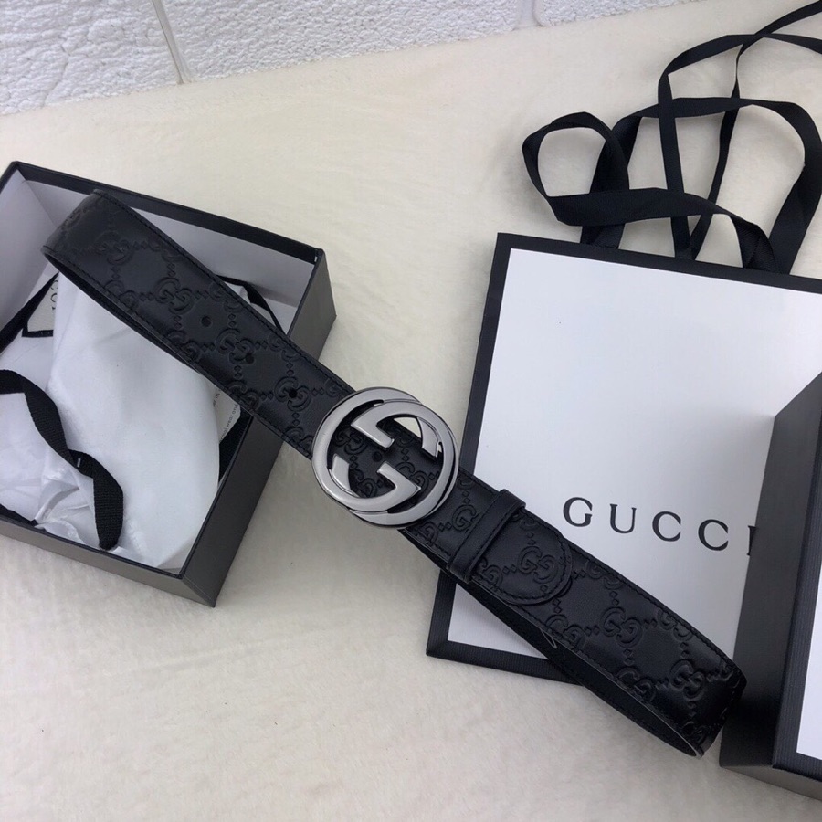 Gucci 3.8cm[色]带身双面采用进口头层牛皮压时尚古驰大G印花 搭配经典款GG互扣式抛光铜金属扣头 /