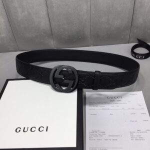 GUCCI 经典全皮压花，原版进口南非皮底，精品双G钢扣 宽度：40mm /
