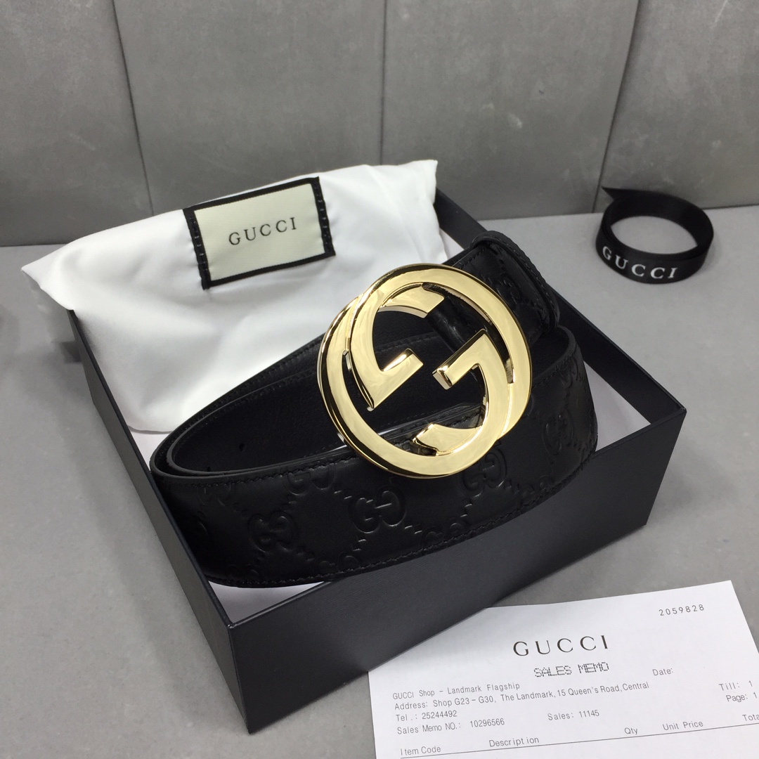 GUCCI 经典全皮压花，原版进口南非皮底，精品双G钢扣 宽度：40mm /