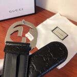 GUCCI古弛意大利制造经典双G压花进口牛皮腰带皮带，商务休闲，宽度:38mm 专柜包装 /