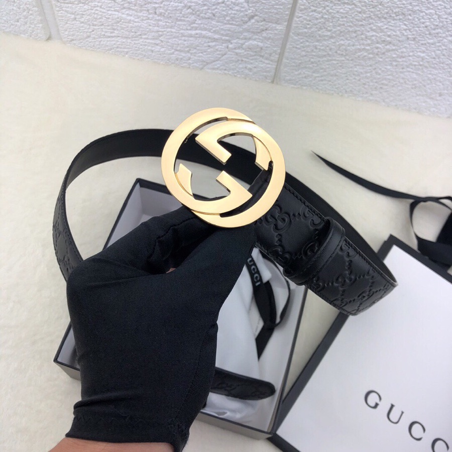 Gucci 3.8cm[色]带身双面采用进口头层牛皮压时尚古驰大G印花 搭配经典款GG互扣式抛光铜金属扣头 /