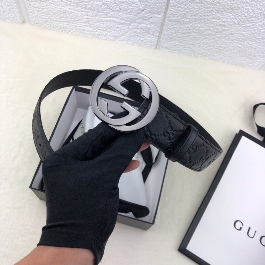 Gucci 3.8cm[色]带身双面采用进口头层牛皮压时尚古驰大G印花 搭配经典款GG互扣式抛光铜金属扣头 /