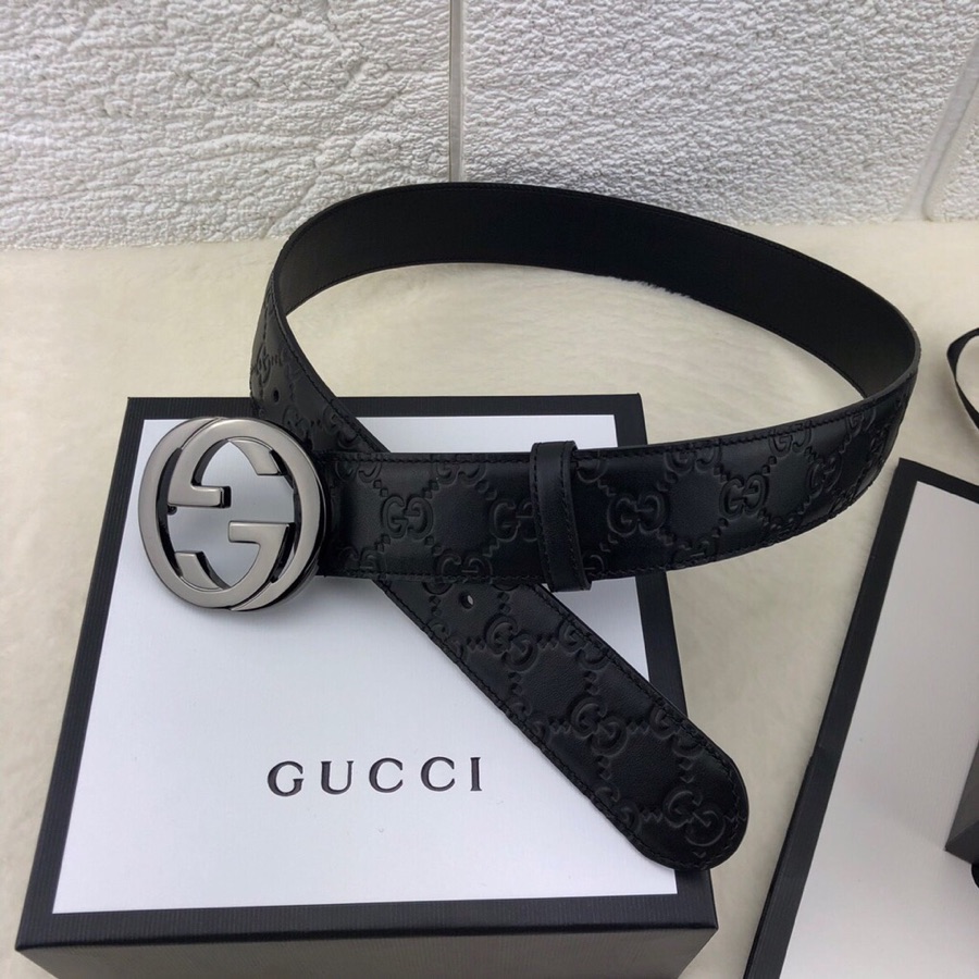 Gucci 3.8cm[色]带身双面采用进口头层牛皮压时尚古驰大G印花 搭配经典款GG互扣式抛光铜金属扣头 /