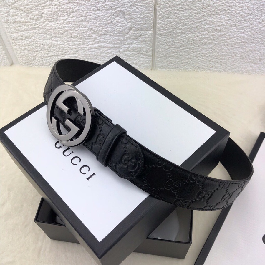 Gucci 3.8cm[色]带身双面采用进口头层牛皮压时尚古驰大G印花 搭配经典款GG互扣式抛光铜金属扣头 /