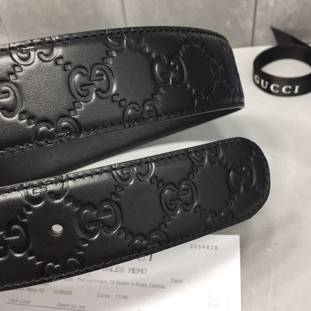 Gucci 3.8cm[色]带身双面采用进口头层牛皮压时尚古驰大G印花 搭配经典款GG互扣式抛光铜金属扣头 /
