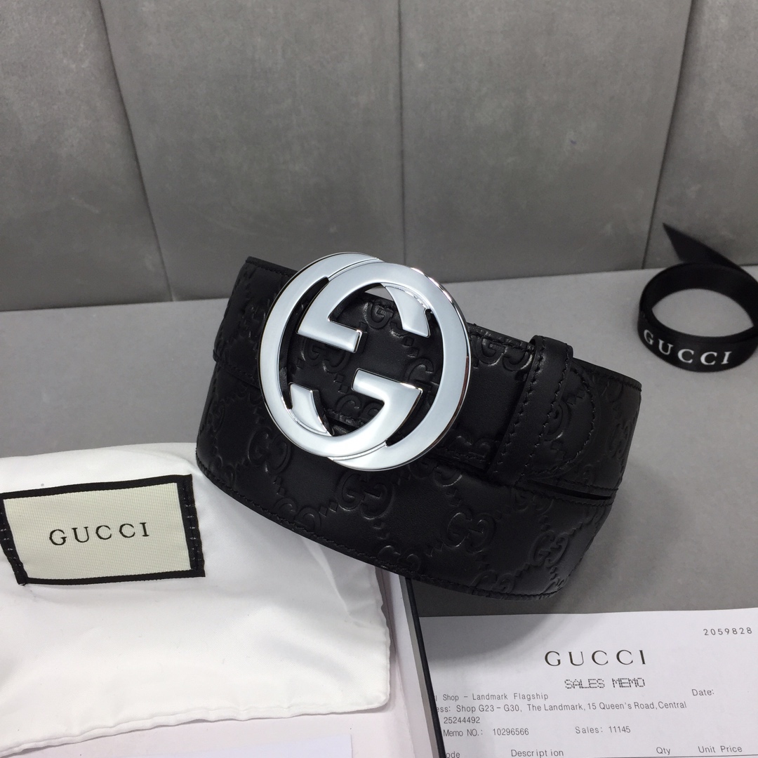 Gucci 3.8cm[色]带身双面采用进口头层牛皮压时尚古驰大G印花 搭配经典款GG互扣式抛光铜金属扣头 /