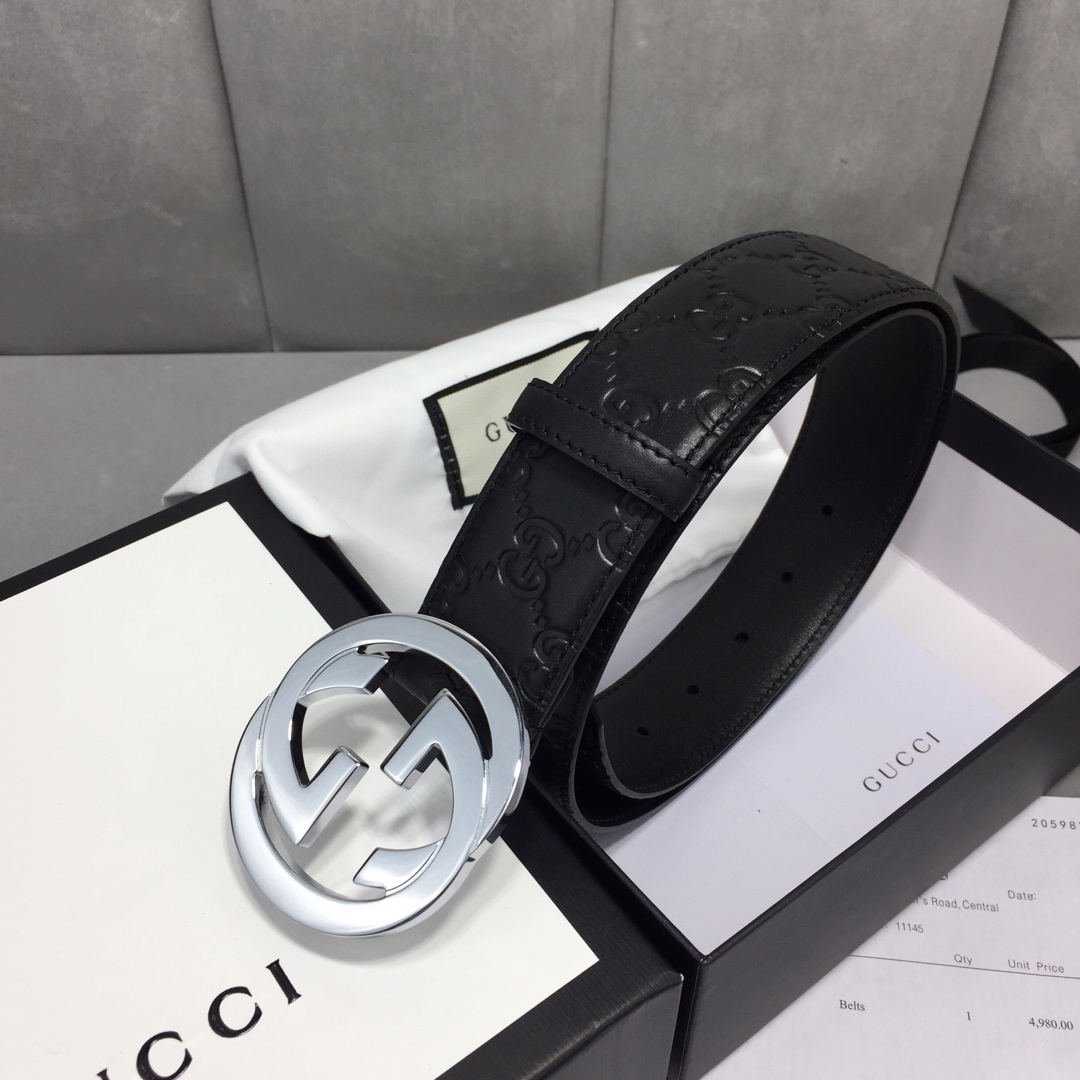 Gucci 3.8cm[色]带身双面采用进口头层牛皮压时尚古驰大G印花 搭配经典款GG互扣式抛光铜金属扣头 /
