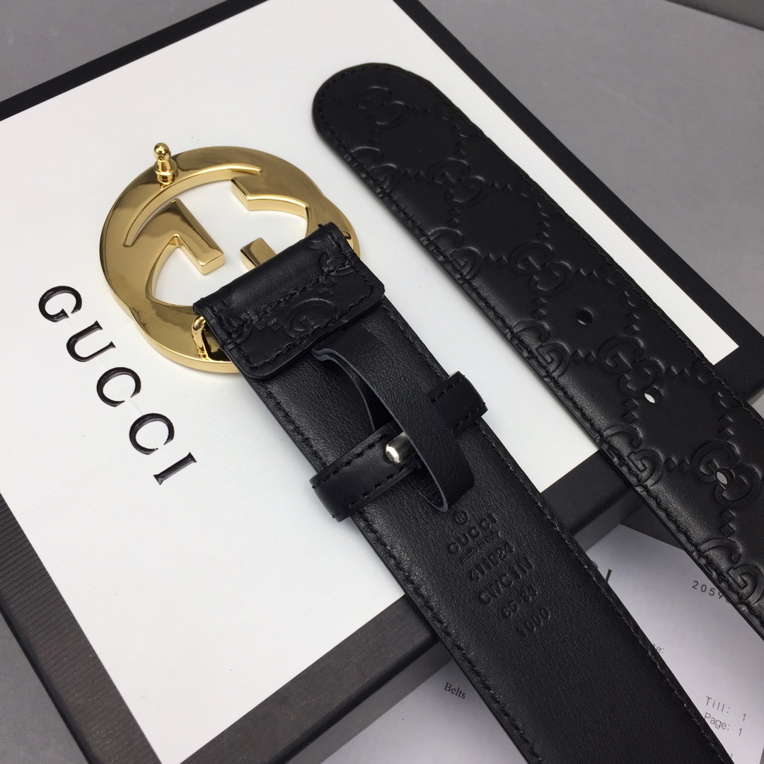 GUCCI 经典全皮压花，原版进口南非皮底，精品双G钢扣 宽度：40mm /