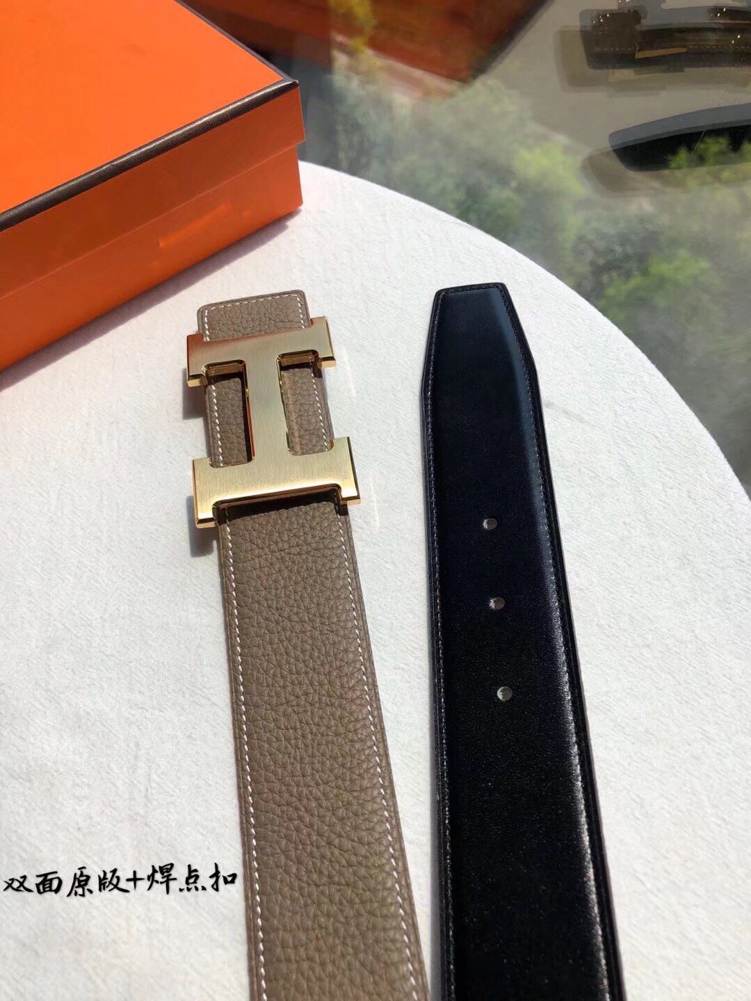 Hermes爱马仕 男士双面原版皮腰带38mm，搭配精钢H焊点扣