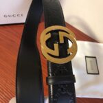 GUCCI古弛意大利制造经典双G压花进口牛皮腰带皮带，商务休闲，宽度:38mm 专柜包装 /