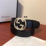 GUCCI古弛意大利制造经典双G压花进口牛皮腰带皮带，商务休闲，宽度:38mm 专柜包装 /