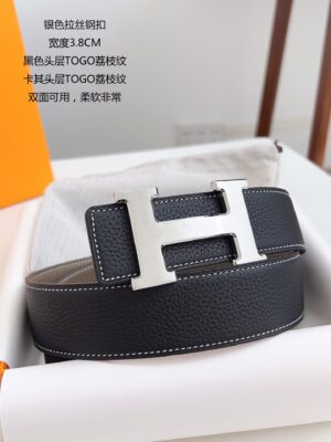 p120爱马仕 原单货品，宽度3.8cm 双面头层togo荔枝纹，柔软皮料。 双面可用，精细做工，品质好货。 扣头：不锈钢扣（金色 银色） 码数：100-125cm 包装：全套包装