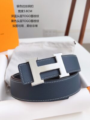 p120爱马仕 原单货品，宽度3.8cm 双面头层togo荔枝纹，柔软皮料。 双面可用，精细做工，品质好货。 扣头：不锈钢扣（金色 银色） 码数：100-125cm 包装：全套包装
