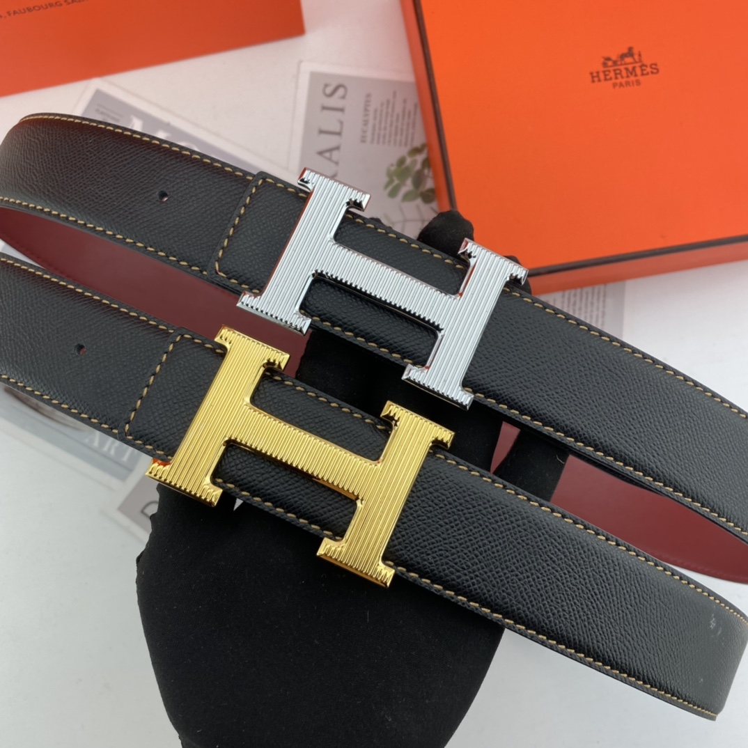 Hermes爱马仕 男士双面皮腰带38mm 双面进口花纹皮压制。可双面使用 专柜走线 搭配新款扣。 /