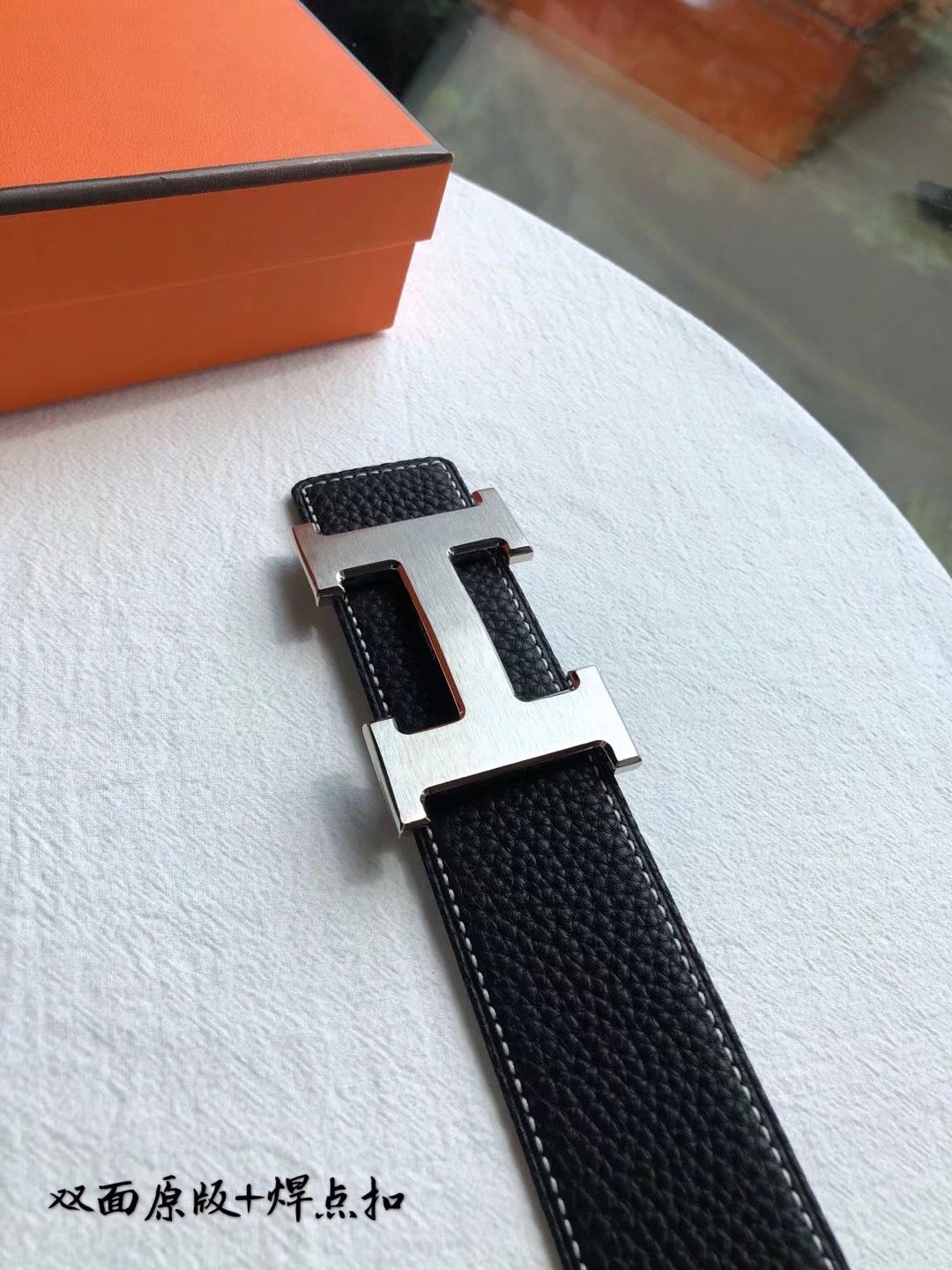 Hermes爱马仕 男士双面原版皮腰带38mm，搭配精钢H焊点扣 /