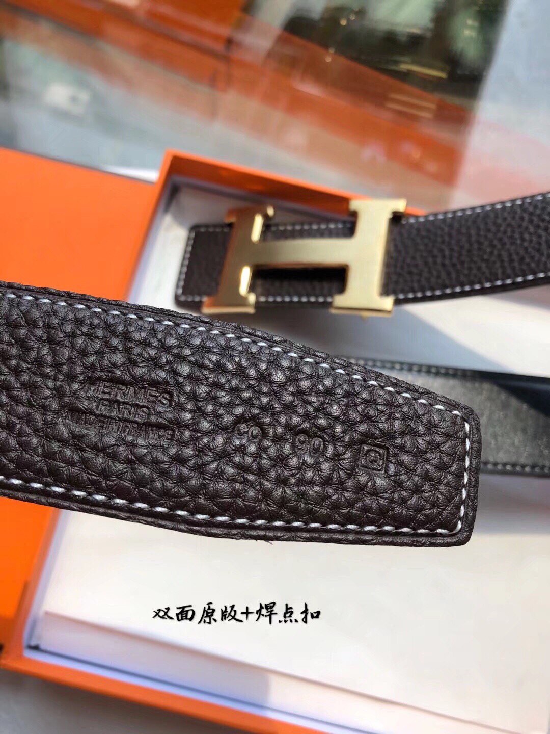 Hermes爱马仕 男士双面原版皮腰带38mm，搭配精钢H焊点扣 /