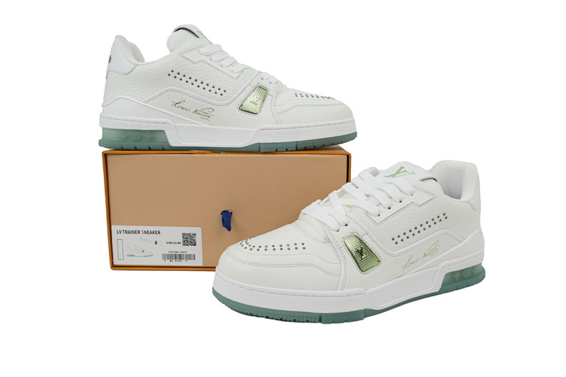 【EA0ET】白绿铆钉 LV板鞋 Louis Vuitton White Green Rivets 时尚板鞋