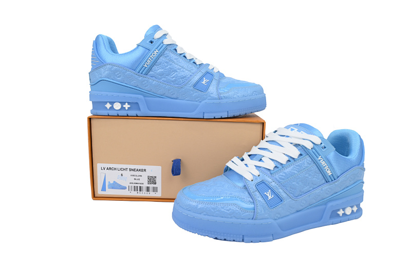 【EA0ET】蓝荔枝漆皮 LV板鞋 Louis Vuitton Blue Lychee Patent Leather 时尚板鞋