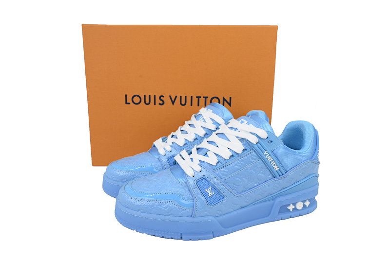 【EA0ET】蓝荔枝漆皮 LV板鞋 Louis Vuitton Blue Lychee Patent Leather 时尚板鞋