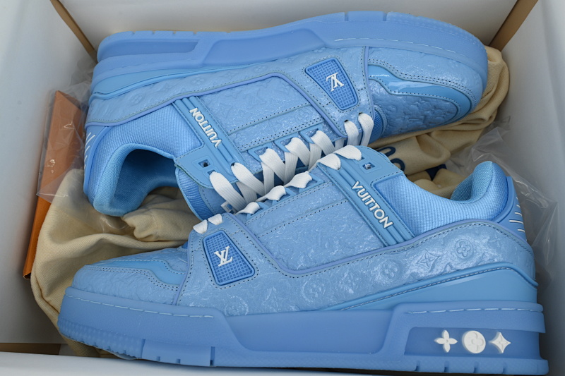 【EA0ET】蓝荔枝漆皮 LV板鞋 Louis Vuitton Blue Lychee Patent Leather 时尚板鞋