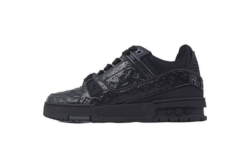 【EA0ET】黑荔枝漆皮 LV板鞋 Louis Vuitton Black Lychee Patent Leather 时尚板鞋