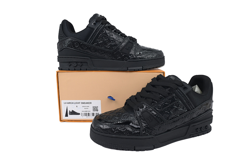 【EA0ET】黑荔枝漆皮 LV板鞋 Louis Vuitton Black Lychee Patent Leather 时尚板鞋