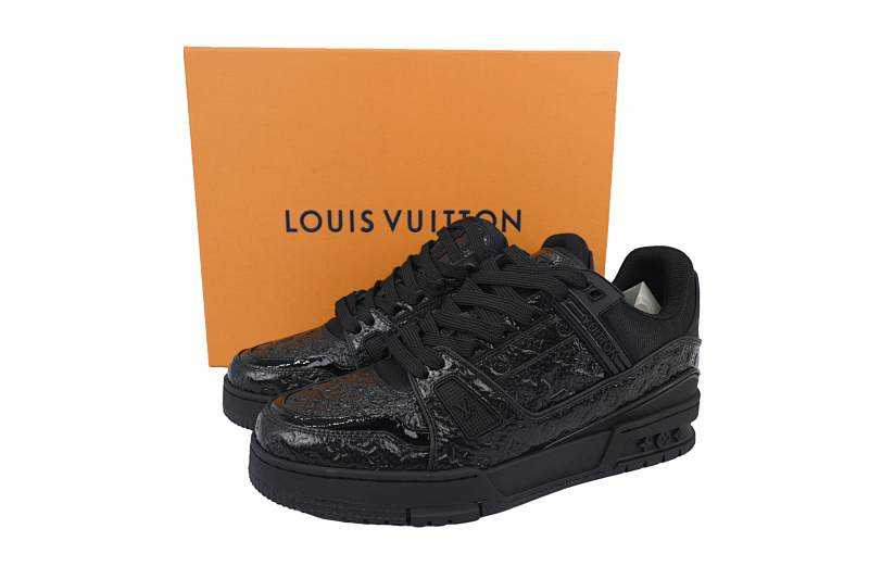 【EA0ET】黑荔枝漆皮 LV板鞋 Louis Vuitton Black Lychee Patent Leather 时尚板鞋