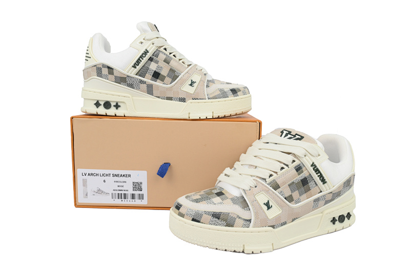 【EA0ET】灰白格子 LV板鞋 Louis Vuitton Grey White Grid 时尚板鞋