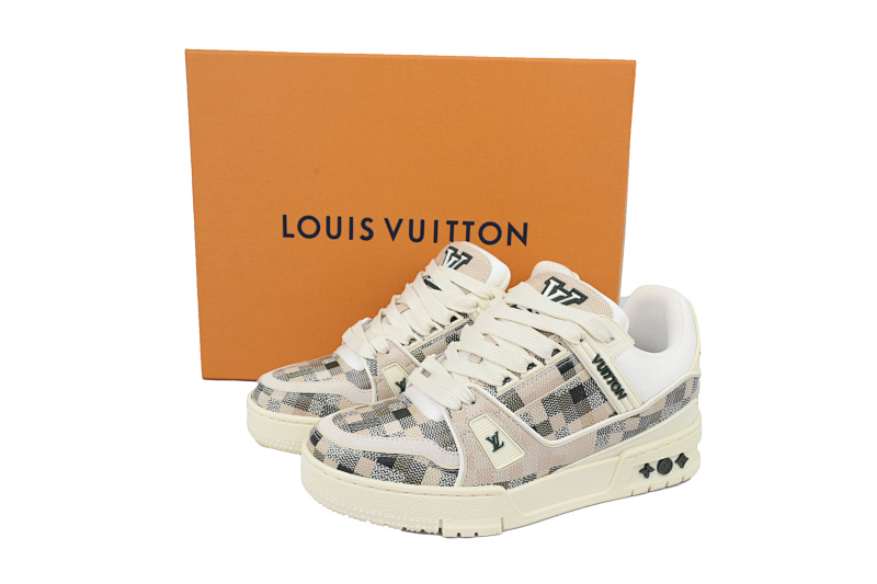 【EA0ET】灰白格子 LV板鞋 Louis Vuitton Grey White Grid 时尚板鞋