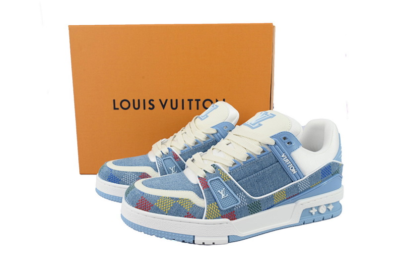 【EA0ET】浅蓝格子  LV板鞋 Louis Vuitton Light Blue Grid时尚板鞋