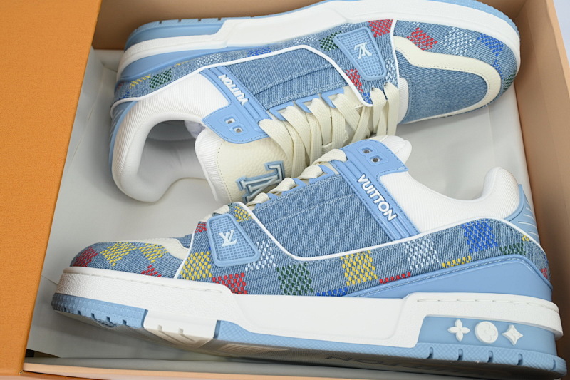 【EA0ET】浅蓝格子  LV板鞋 Louis Vuitton Light Blue Grid时尚板鞋