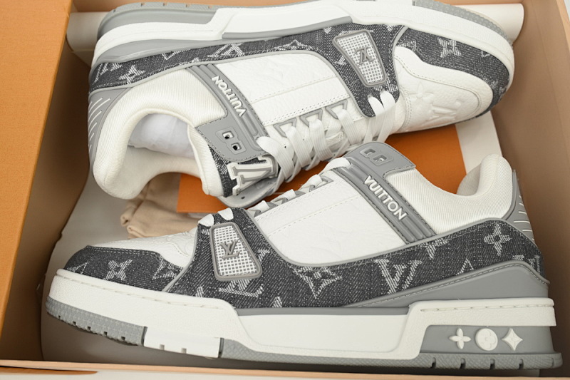 【EA0ET】灰牛仔 LV板鞋 Louis Vuitton Trainer Grey 时尚板鞋
