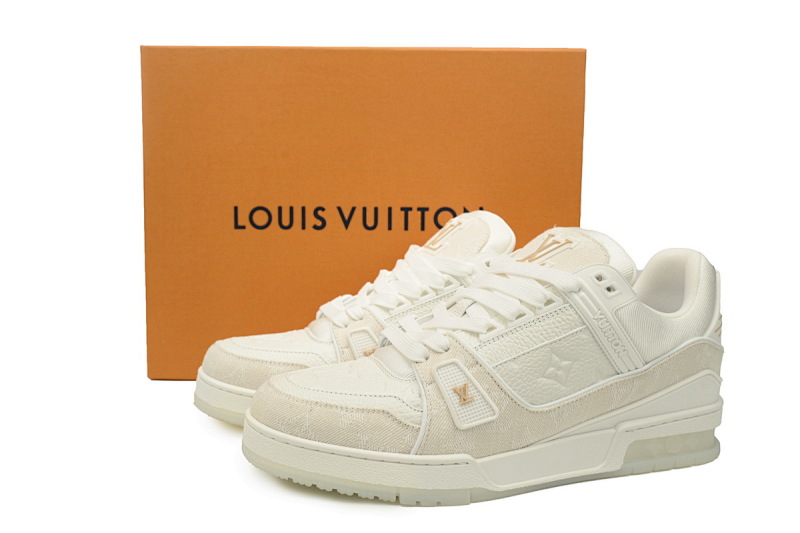 【EA0ET】杏色牛仔压花 LV板鞋 Louis Vuitton Trainer Apricot 时尚板鞋
