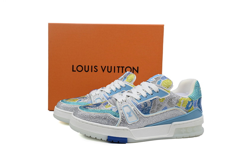 【EA0ET】白蓝迷彩钻 路易威登 LV钻面休闲板鞋 LOUIS VUITTON Trainer